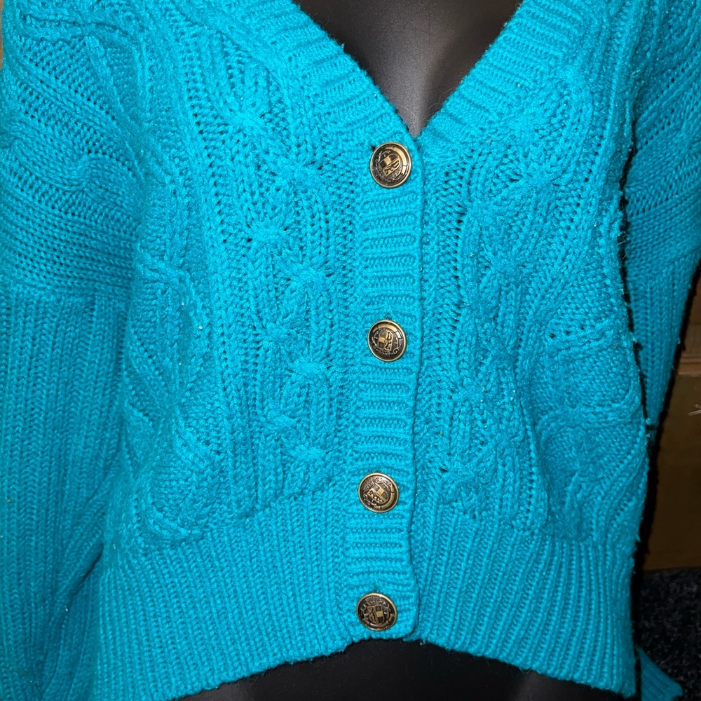 ⭐️Vintage Patsys Place Blue Green Acrylic Long Sleeve Button Up Cardigan Size L - Picture 7 of 10